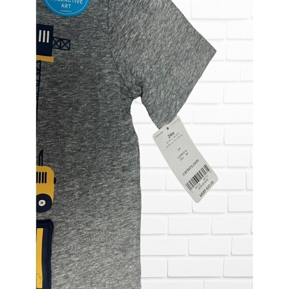 Carter's Boys 24M Trucks‎ Dinosaur Construction Tee Top Gray T-shirt - Picture 3 of 7
